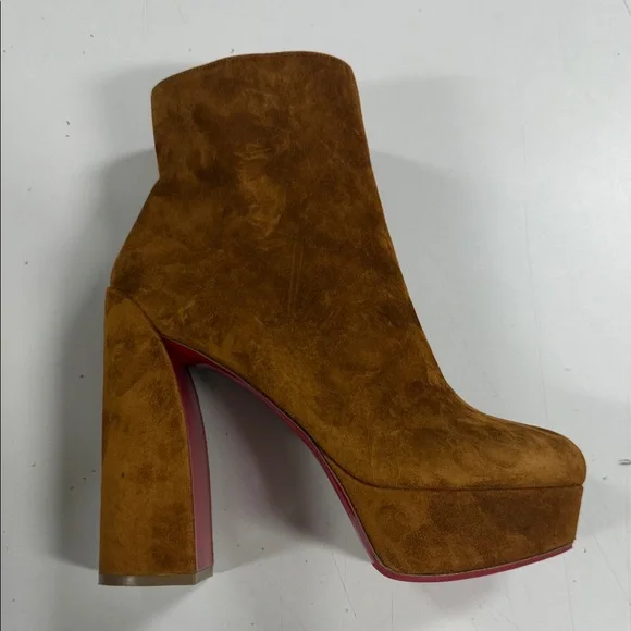 Christian Louboutin Movida Brown Suede Platform Ankle Boot with Red Sole 39,5 - Picture 2 of 8